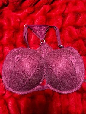 Victoria's Secret Plum Lace Racerback Push-Up Bra front clasp